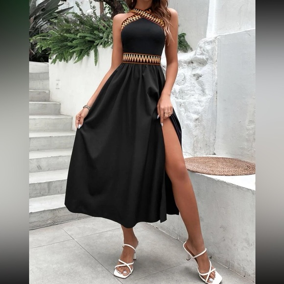 Boho chevron trim slit thigh maxi dress - Picture 6 of 6